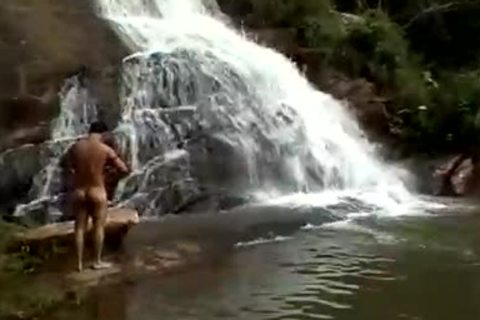 Three men anal pound underneath A Waterfall