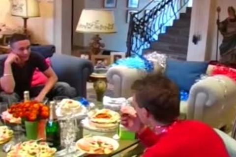 Blond Male undressper Pops Out of Mystery Box