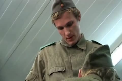 Three young Military fellows Have attractive Sex In The Army Kitchen