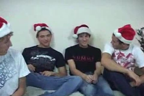 Skinny Xmas teens plowing In group