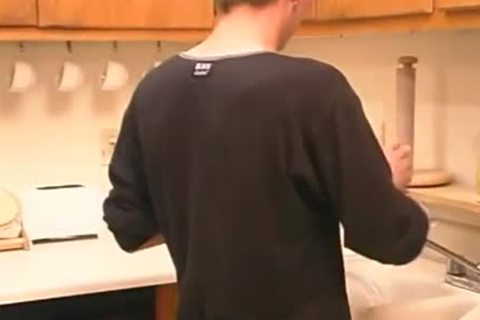 Nasty transsexual bareback doggy fucks in the kitchen
