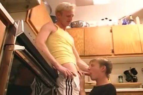 Nasty transsexual bareback doggy fucks in the kitchen