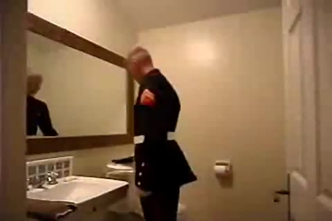 Solo amateur wearing military sucks dick and fucks
