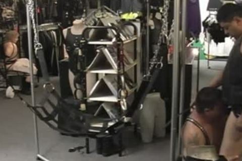 fat men In Store Room hammering pooper