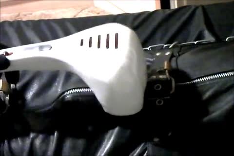 Wearing A Rubber Cat Suit Inside A Leather Body Bag handcuffed To The bed, Hooded And Gagged, Then Teased For Two Hours Until he cum.