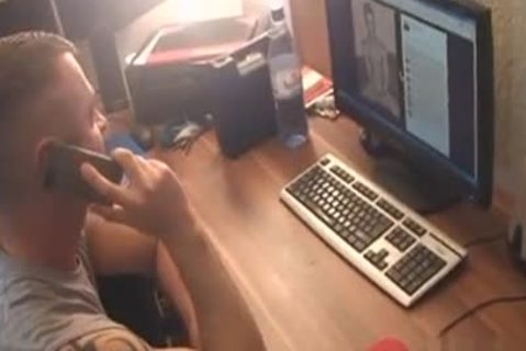 Shaved european couple gets a buzz out of wanking