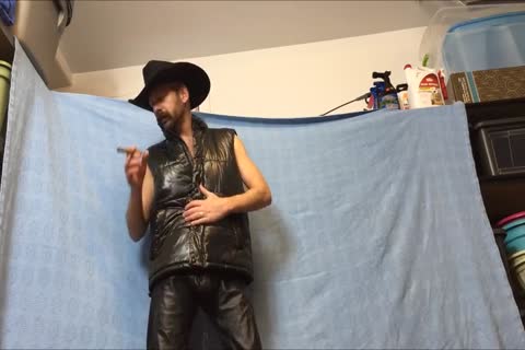 Put On My Leatthis manr Pants, Down Jacket, Cowtwink Hat And Boots.  Lit A Cigar And began Jackin, make watering, And Jerkin Off In My Gear.