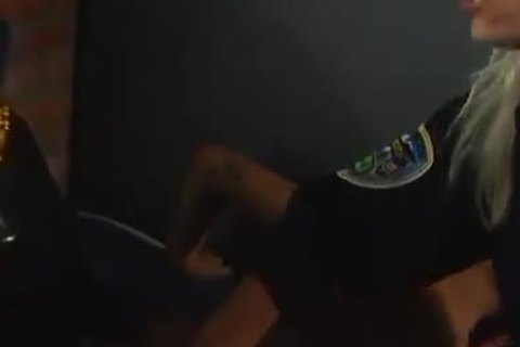 attractive Femdom Prison Guards dong poke A gay Inmate