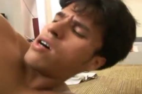 brawny man blows his cum On chap's Chest