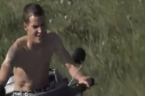 attractive guys bang outside