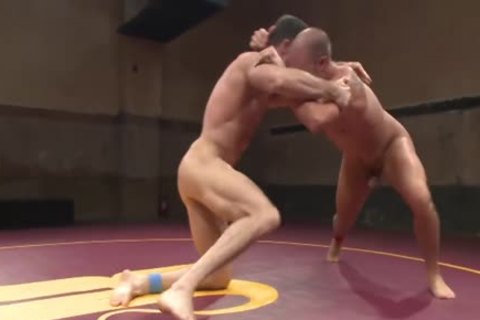 stripped Hunks Wrestle For Dominance