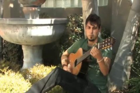 Guitar Playing cute Latino Jacks Off His nice rod