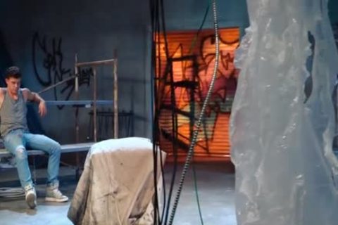 dad On His Knees Giving oral To That penis.