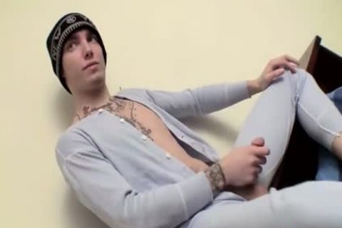 A Tattooed Straight pecker likes Stroking His metallic penis Queal For u