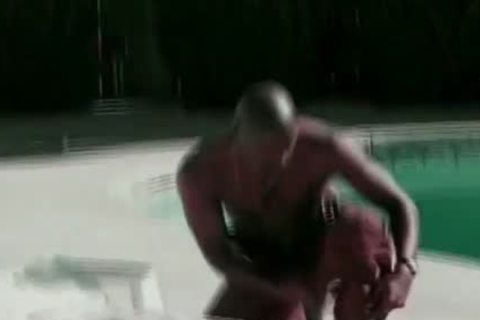Two dark ebony Hunks Poolside Blowjobs Party