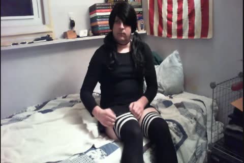 slutty Crossdresser In pleasant darksome dress And stockings + fake penis