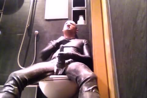 Wearing latex jerking big dick outdoors