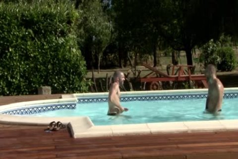 Two shaggy boyz In Speedos Rim And engulf In A Pool