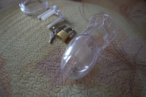 LanaTuls Caged In A Chastity Crossdressed Riding A humongous fake penis