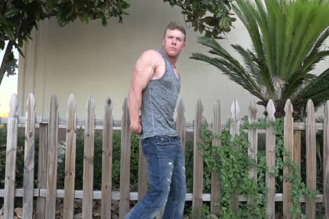 Bodybuilder Posing Outside In underclothing