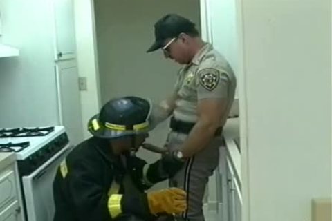 Police Office And Fireman Do ribald Things In The Kitchen