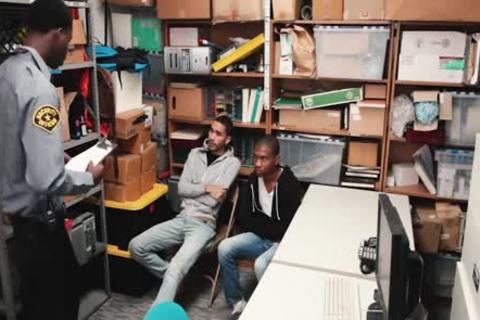 Domination nailing next to young ebony shoplifter