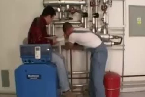 hairy brunette Joins two Bi boyz In Teh Boiler Room