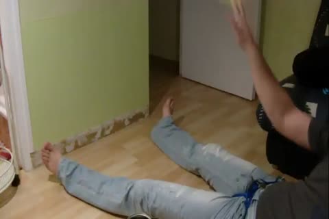 ballbusting game with tennis ball in jeans