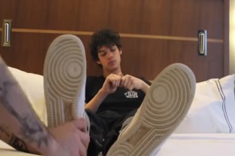 Young latino gay barefoot feet teasing scene