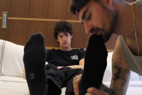 Young latino gay barefoot feet teasing scene
