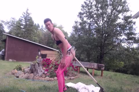 Outdoor dildo & Shovel plow For sperm eating CD Sissy Pantyboy