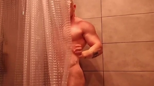 blonde Muscle lad Shows Off His Body In The baths