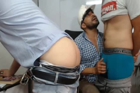 3 daddy men With massive penises Caressing Each Other And Having Live Sex