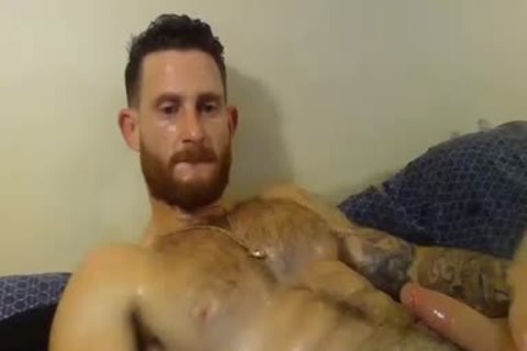 pumped up man With Oiled Body Masturbating With His Hard 10-Pounder