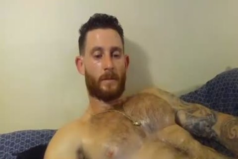 pumped up man With Oiled Body Masturbating With His Hard 10-Pounder
