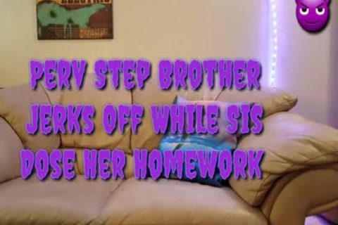 Perv Step Brother Jerks Off whilst Sis Does Her Homework