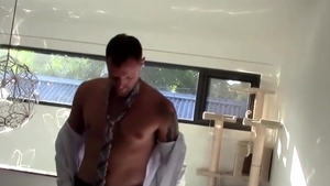 Muscle Tattooed dilettante Swallows cock before Mutual handjob