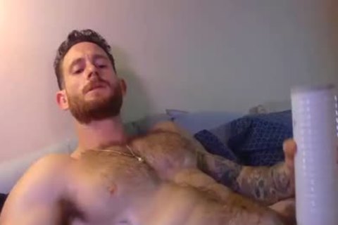 pumped up lad Masturbating His penis With A Fleshlight