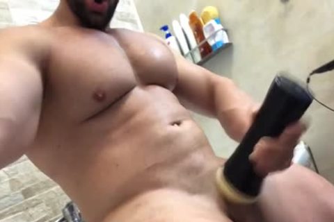 Muscle chap Cums three Times