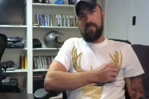 mature, Bearded guy Jerks Off In Live