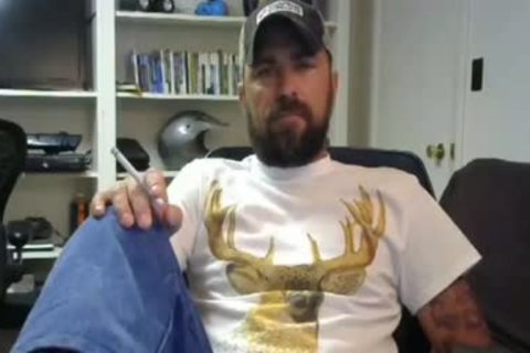 mature, Bearded guy Jerks Off In Live