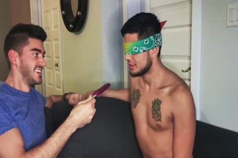 Blindfolded Roommate acquires penis To Distract Him
