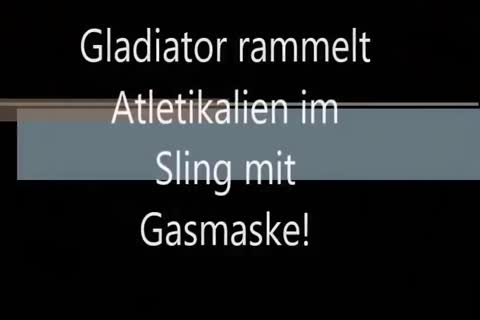 Gladiator bangs Atleticals In A Sling With A Gas Mask