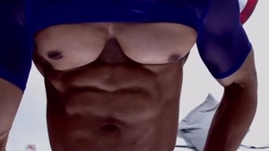 brawny gigantic Pectoral Hunk Masturbating On webcam
