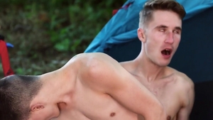 twinks At Camp - juicy Wanderer Caught Masturbating On The Hillside Taught A Lesson By Troop taskmaster