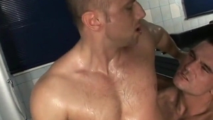 Muscles chap Moans while Riding stud's gigantic chubby cock
