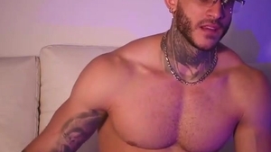 Full Tattoos Muscle Bodybuilder In Glasses Shows Off His fine Body