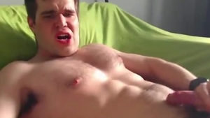 Toned man Tugs His bushy dong cum At 05:22
