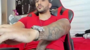 tasty Latino Hunk With Tattoos Strokes His large darksome dong