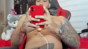 tasty Latino Hunk With Tattoos Strokes His large darksome dong